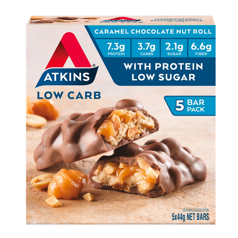 Atkins Caramel Chocolate Nut Roll Protein Snacks 5x44g-2029334105921032192