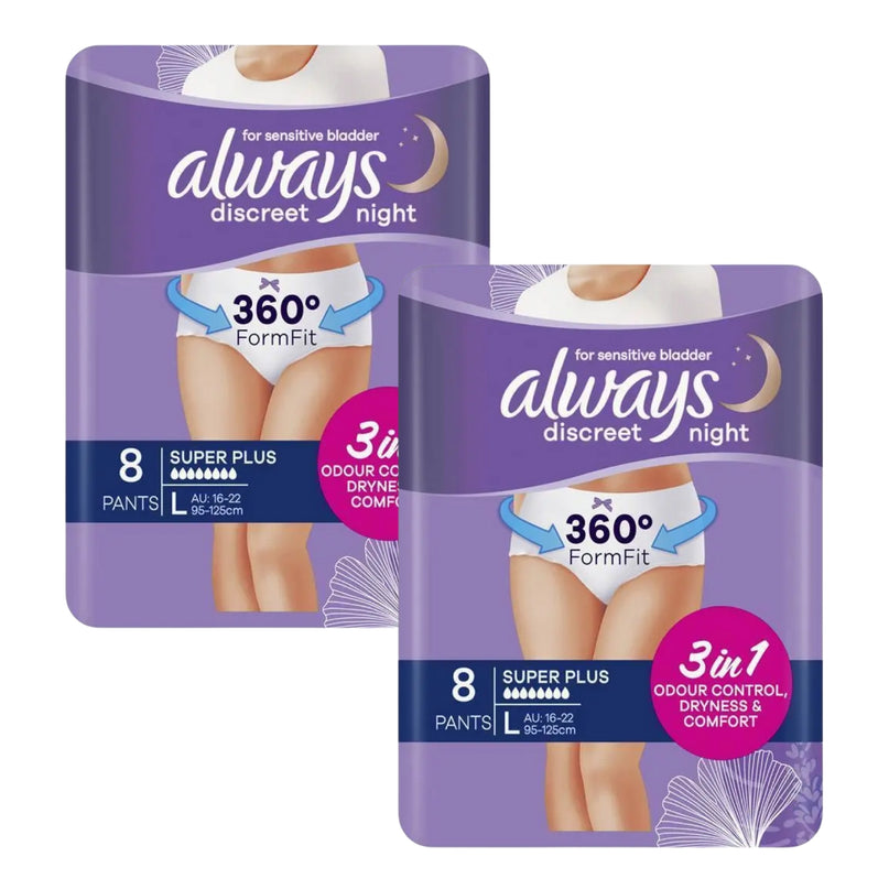 Always Discreet Night Pants Large 16-22 95-125cm 70-100cm 8 Pack x2-2029334102611726336