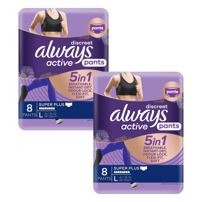 Always Discreet 5 in 1 Pants Large 16-22 95-125cm 8 Pack x2-2029334103249260544