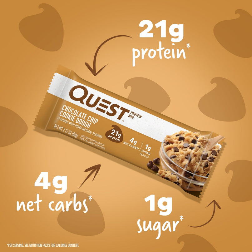 Quest Chocolate Chip Cookie Dough Protein Bars 12x60g-2029334133502775297