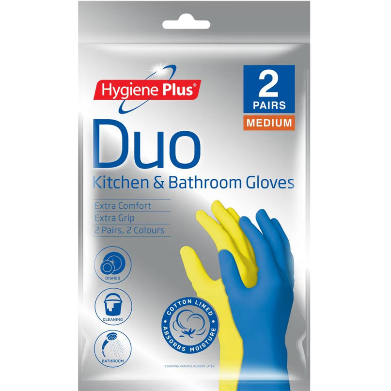 Hygiene Plus Duo Kitchen and Bathroom Gloves 2pk (Medium) x6-2017004938529476609