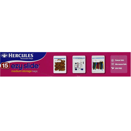 Hercules Ezy Slide Medium Storage Bags 15pk x3-2017004934934958082