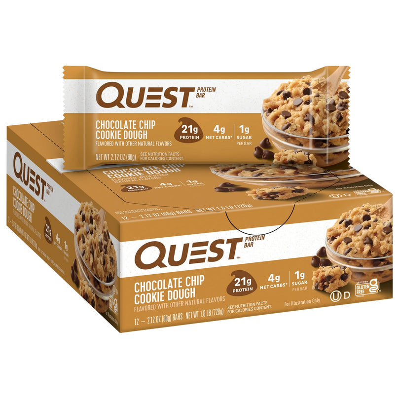 Quest Chocolate Chip Cookie Dough Protein Bars 12x60g-2029334133502775298
