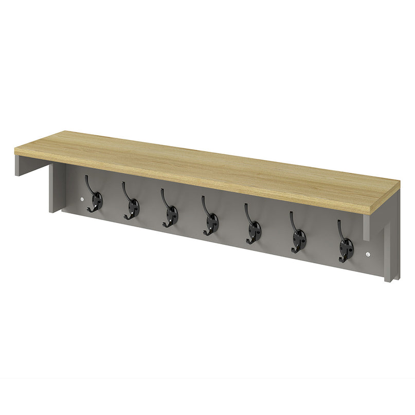 Levede Coat Rack Wall Mounted Shelf 7 Double Hooks Storage Entryway Hallway Grey-2029334093929517056