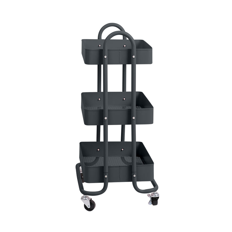 Levede 3 Tiers Kitchen Trolley Cart Grey-2018816738329759745