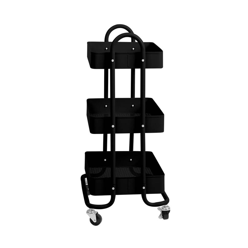 Levede 3 Tiers Kitchen Trolley Cart Black-2018816732868775937