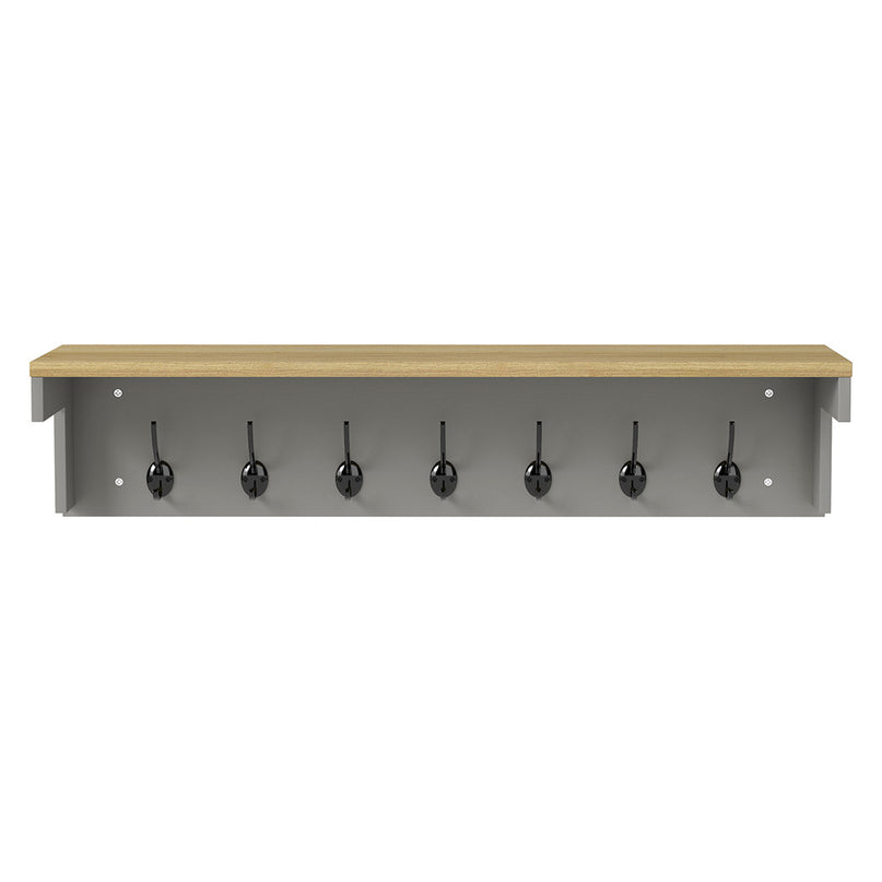 Levede Coat Rack Wall Mounted Shelf 7 Double Hooks Storage Entryway Hallway Grey-2029334093929517057
