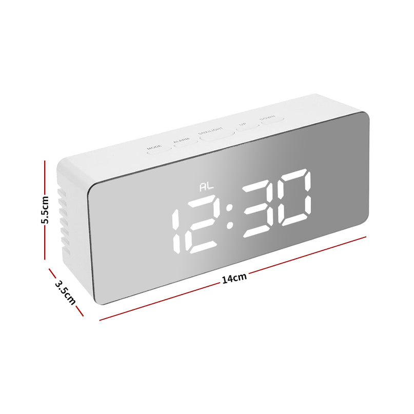 Alarm Clock Digital Led Mirror Desk Silver-2018816653667733506