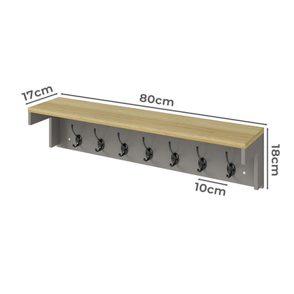 Levede Coat Rack Wall Mounted Shelf 7 Double Hooks Storage Entryway Hallway Grey-2029334093929517058