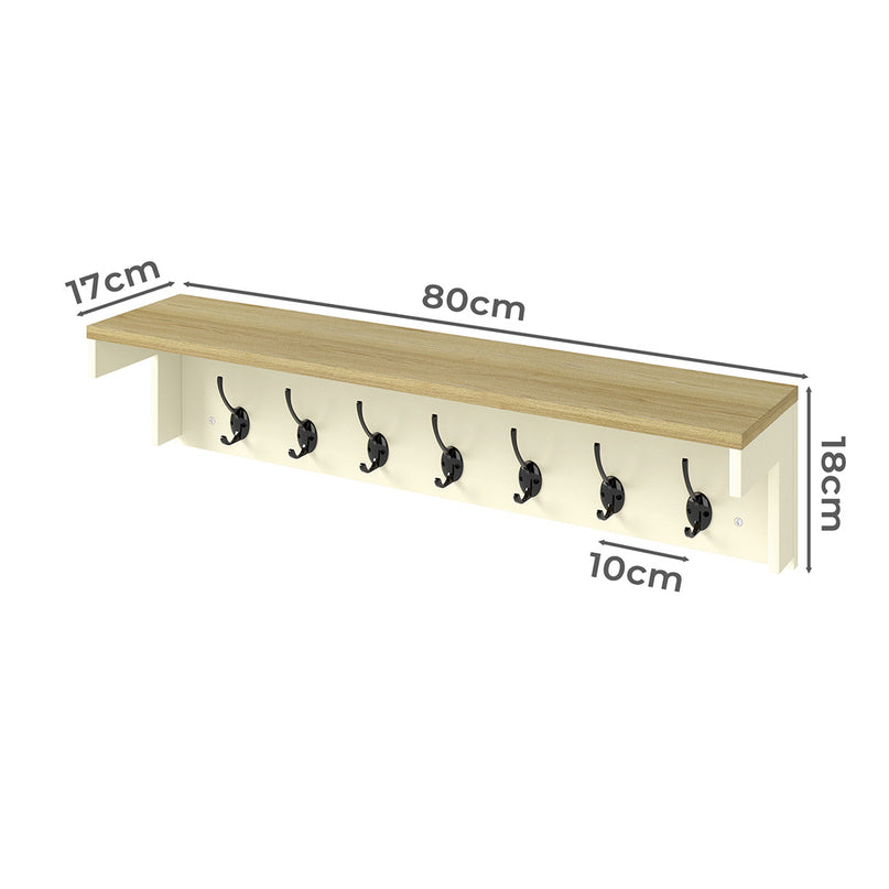 Levede Coat Rack Wall Mounted Shelf 7 Double Hooks Storage Entryway Hallway-2029334093753356290