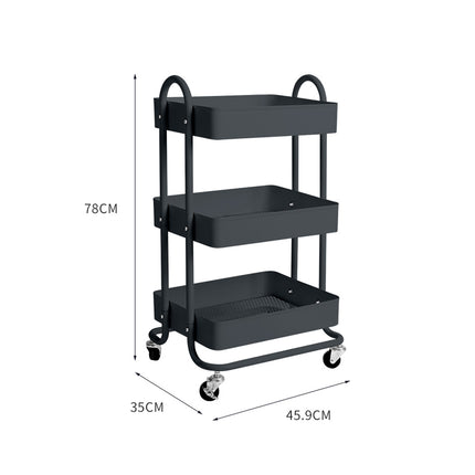 Levede 3 Tiers Kitchen Trolley Cart Grey-2018816738329759746