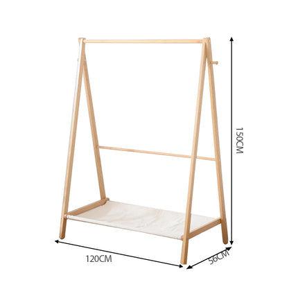 Levede Clothes Rack Wooden Wardrobe Natural-2006733282464632834