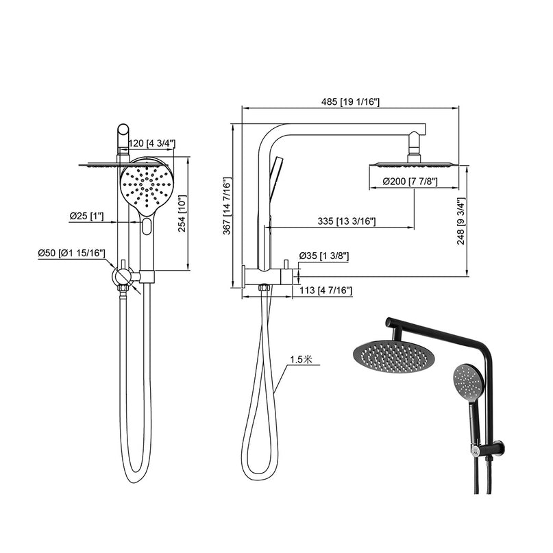 Shower Head High Pressure Set Rain Round Black-2006733239447851010