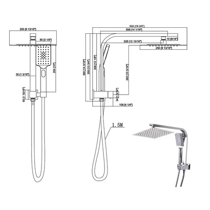 High Pressure Shower Head Set Rain Square Silver-2006733185240666114