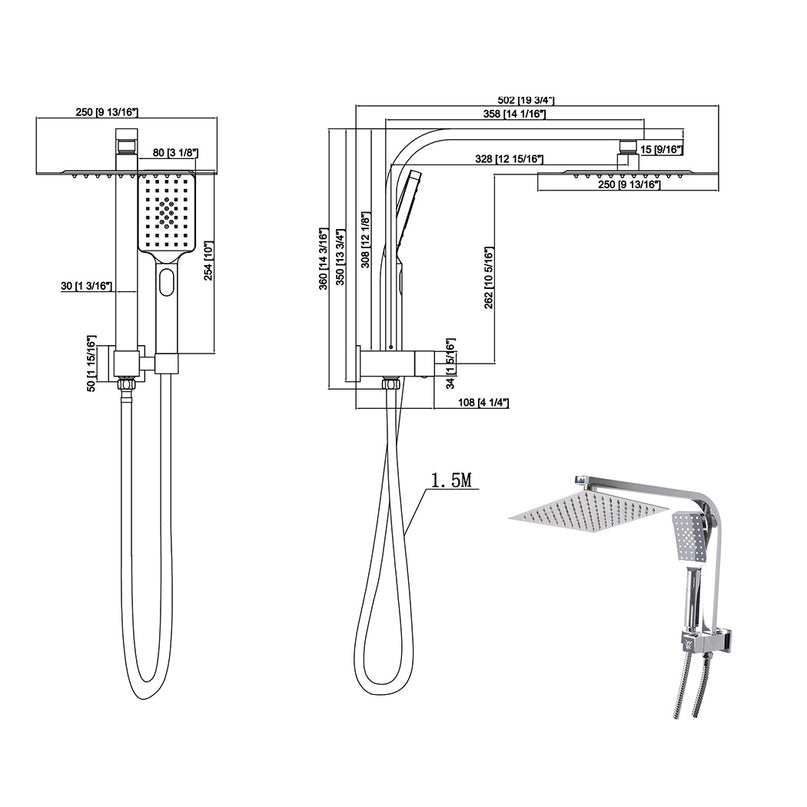 High Pressure Shower Head Set Rain Square Silver-2006733185240666114