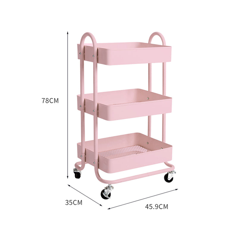 Levede 3 Tiers Kitchen Trolley Cart Pink-2018816727663644674