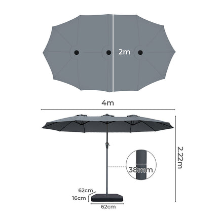 Centra 4M Double-sided Patio Umbrella Outdoor Umbrella Base Stand Grey-2018816836216426498