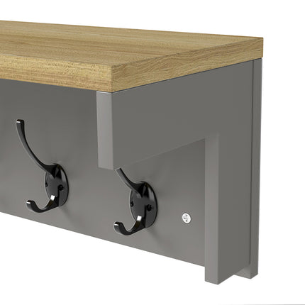 Levede Coat Rack Wall Mounted Shelf 7 Double Hooks Storage Entryway Hallway Grey-2029334093929517059
