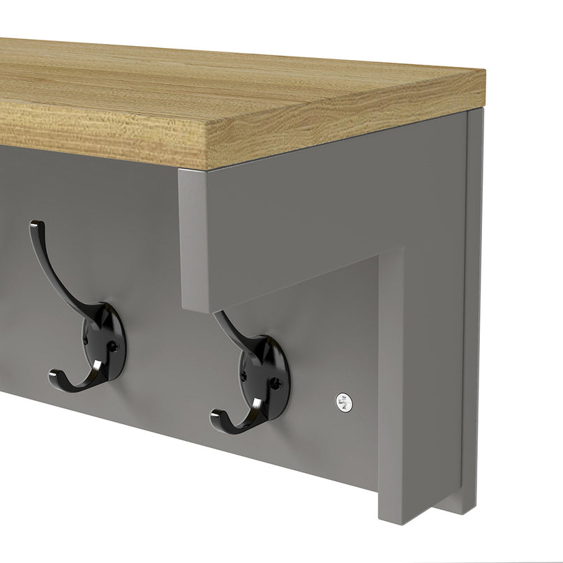 Levede Coat Rack Wall Mounted Shelf 7 Double Hooks Storage Entryway Hallway Grey-2029334093929517059