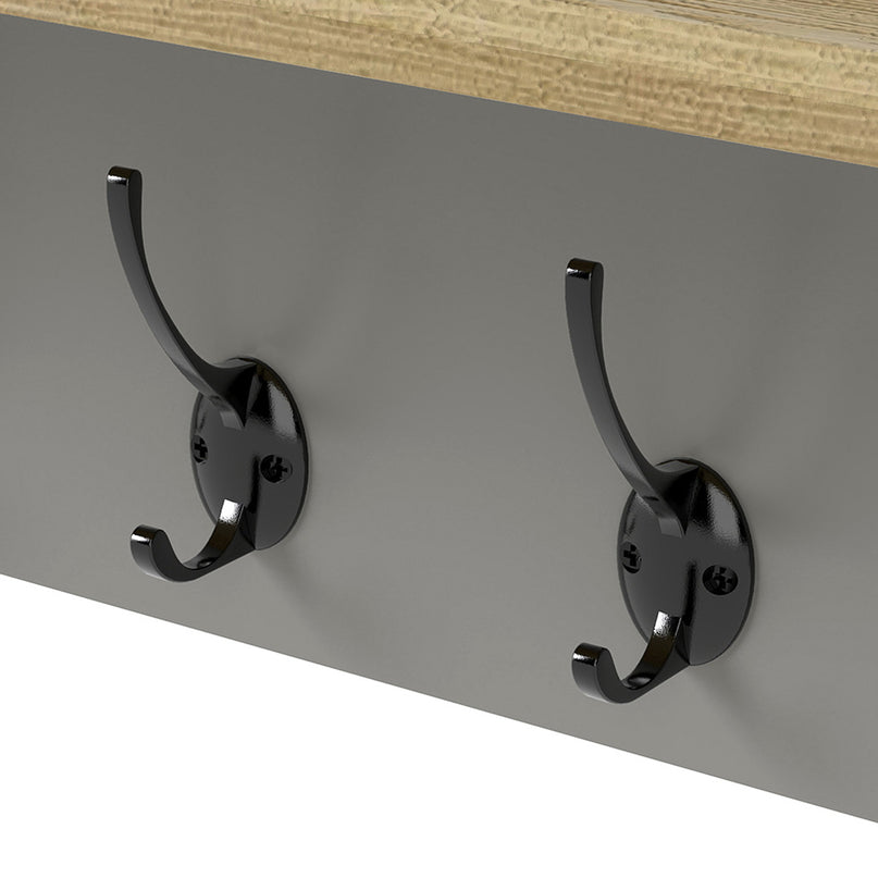 Levede Coat Rack Wall Mounted Shelf 7 Double Hooks Storage Entryway Hallway Grey-2029334093929517060